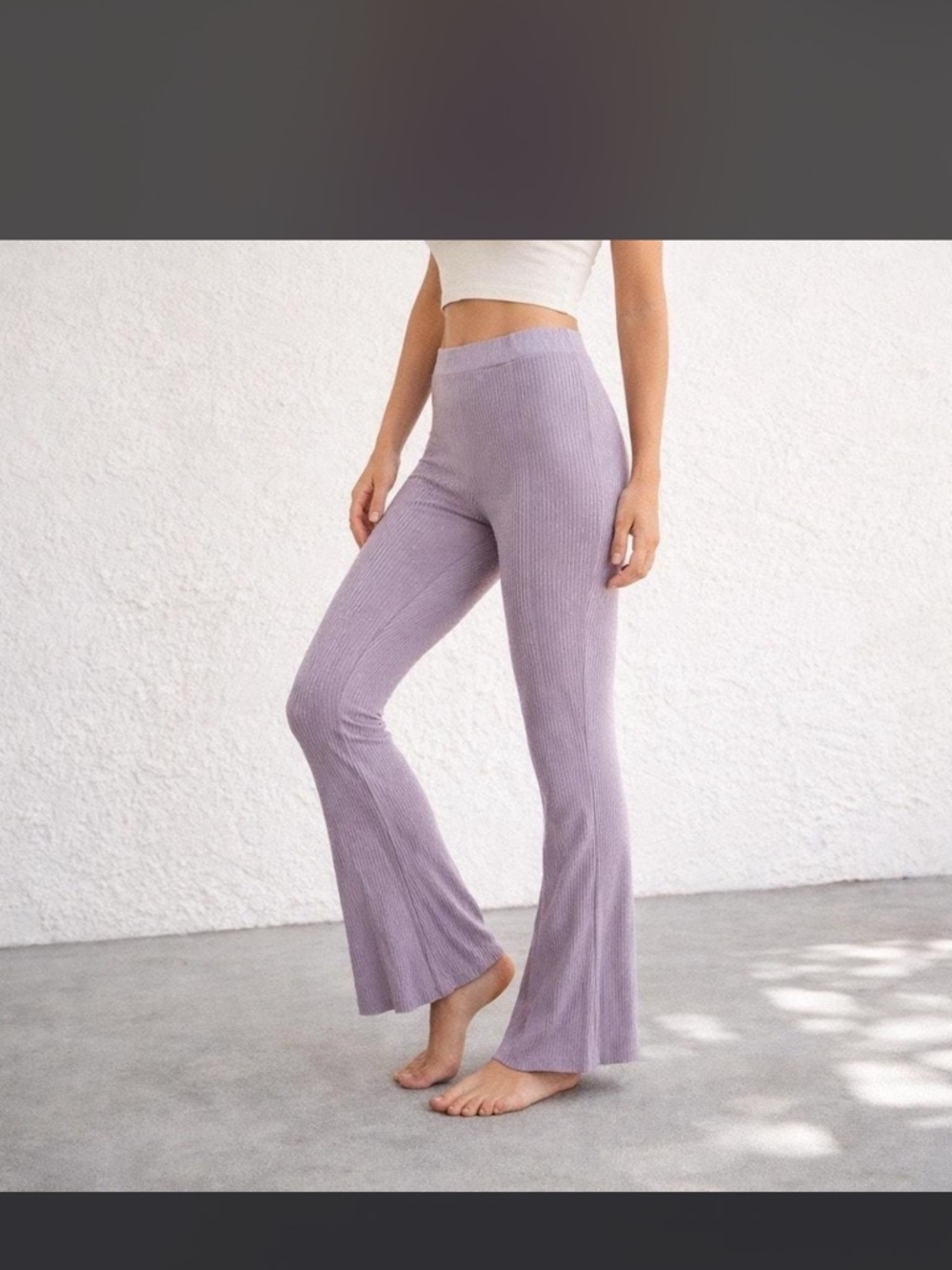 Ribbed Flared Lounge Pants - Lavender